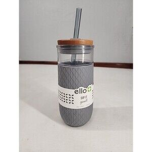 Ello Devon Glass Tumbler with Straw 18 oz BPA Free Shield Silicone Neutral Gray